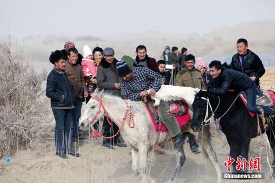 新疆且末县农民玩滑冰、刁羊、斗鸡等活动迎接新年